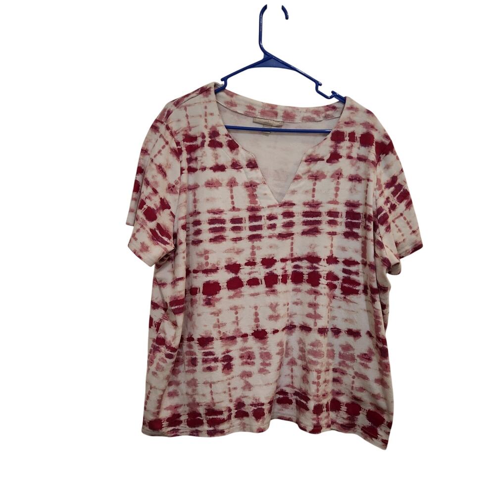 Woman Within Pink Tie-Dye Short Sleeve V-Neck T-Shirt Casual Top Size 1X 22/24